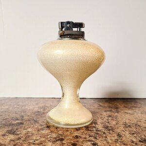 1950s Glass Table Lighter, Hand Blown Glass, White & Gold, Made In Japan, Works!